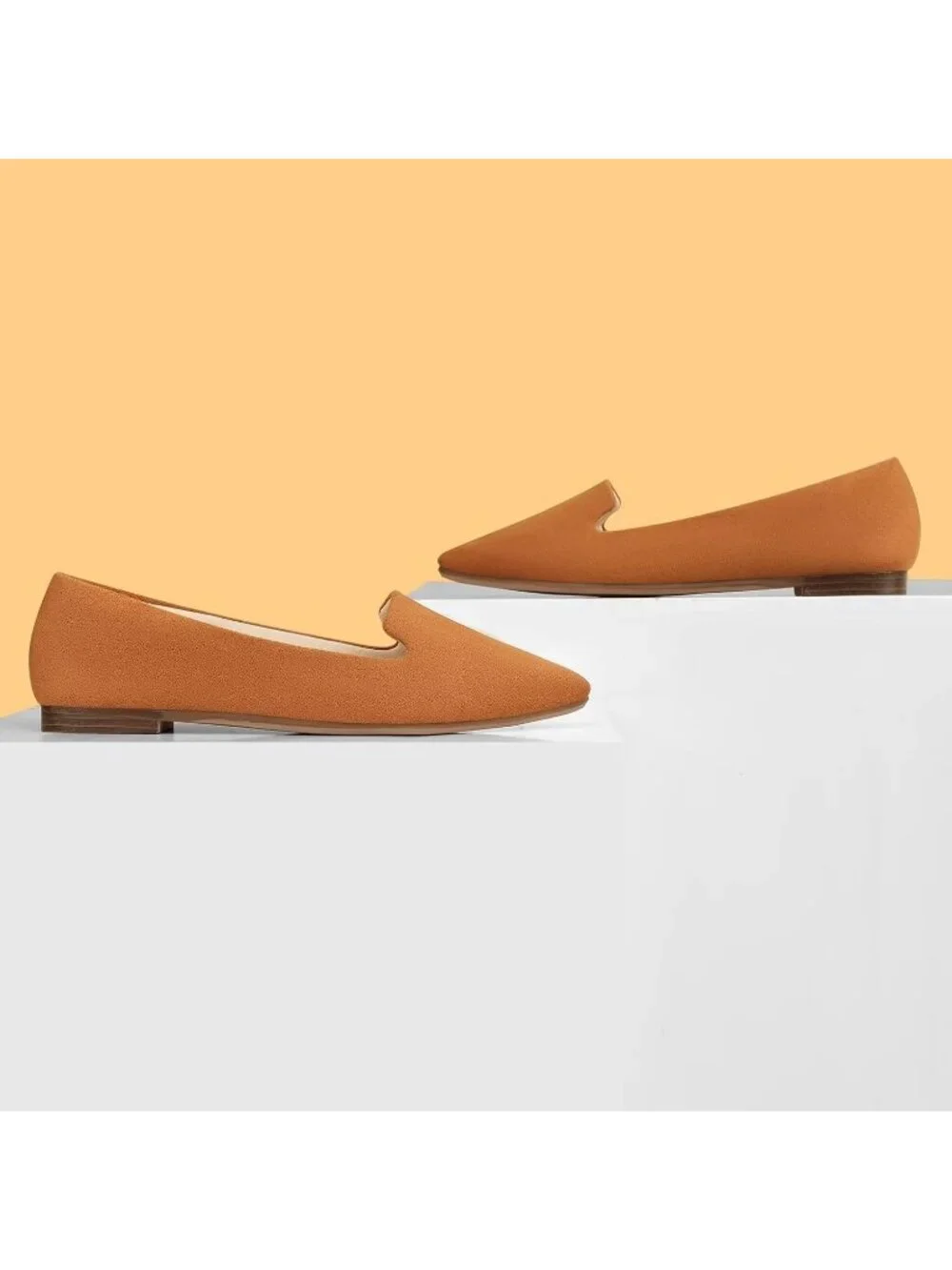Women's Tan Suede Comfortable Pointed Toe Memory Foam Casual Slip On Flat Shoes